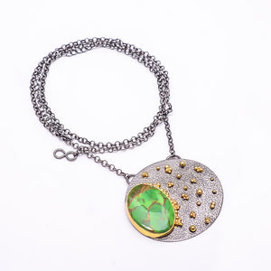 COPPER GREEN TURQUOISE BLACK AND GOLD RHODIUM 925 STERLING SILVER CHAIN PENDANT 18-22" - CP_9434_202_45