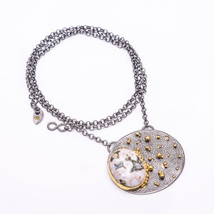 OCEAN JASPER - MADAGASCAR BLACK AND GOLD RHODIUM 925 STERLING SILVER CHAIN PENDANT 18-22" - CP_9434_202_59