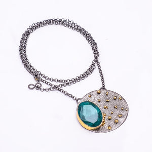 EMERLAD QUARTZ - DYED QUARTZ BLACK AND GOLD RHODIUM 925 STERLING SILVER CHAIN PENDANT 18-22" - CP_9434_202_64