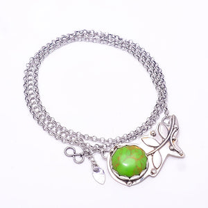 COPPER GREEN TURQUOISE - SIMULATED FLOWER DESIGNER 925 STERLING SILVER CHAIN PANDENT 17-17.99" - CP_9440_212_10