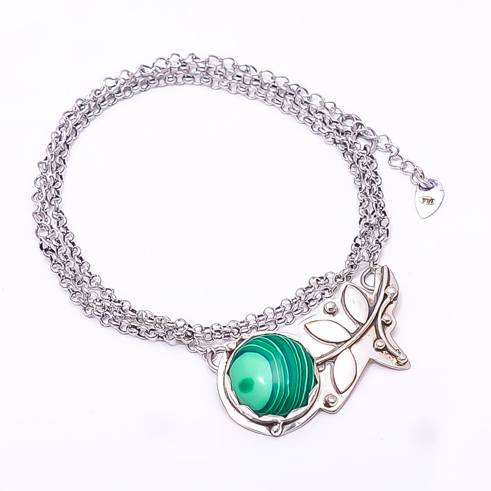 MALACHITE - SIMULATED FLOWER DESIGNER 925 STERLING SILVER CHAIN PANDENT 17-17.99" - CP_9440_212_2