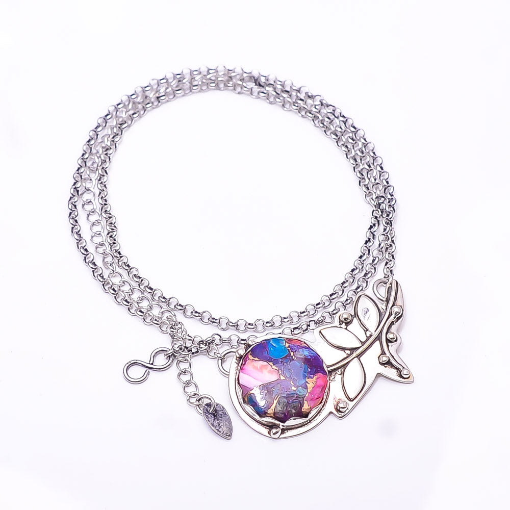 COPPER PINK DAHLIA TURQUOISE - KINGMAN FLOWER DESIGNER 925 STERLING SILVER CHAIN PANDENT 17-17.99" - CP_9440_212_31