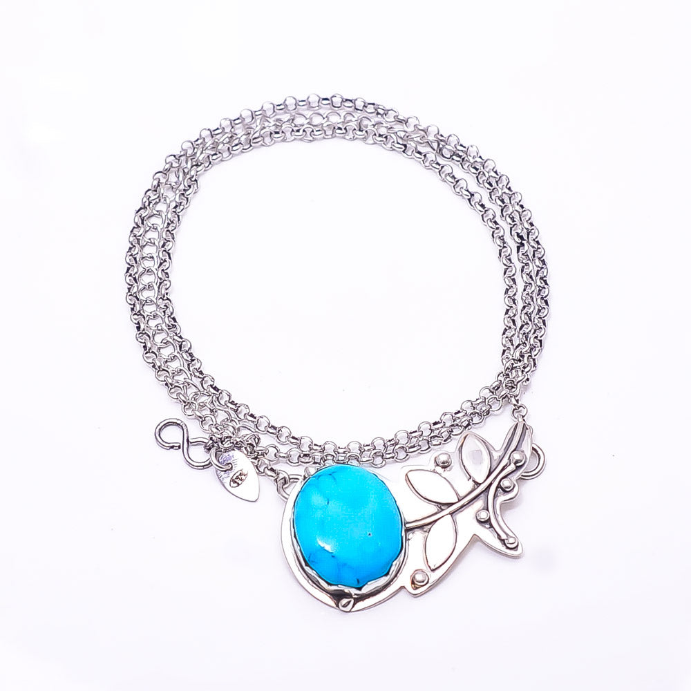 MAGNESITE TURQUOISE FLOWER DESIGNER 925 STERLING SILVER CHAIN PANDENT 17-17.99" - CP_9440_212_33