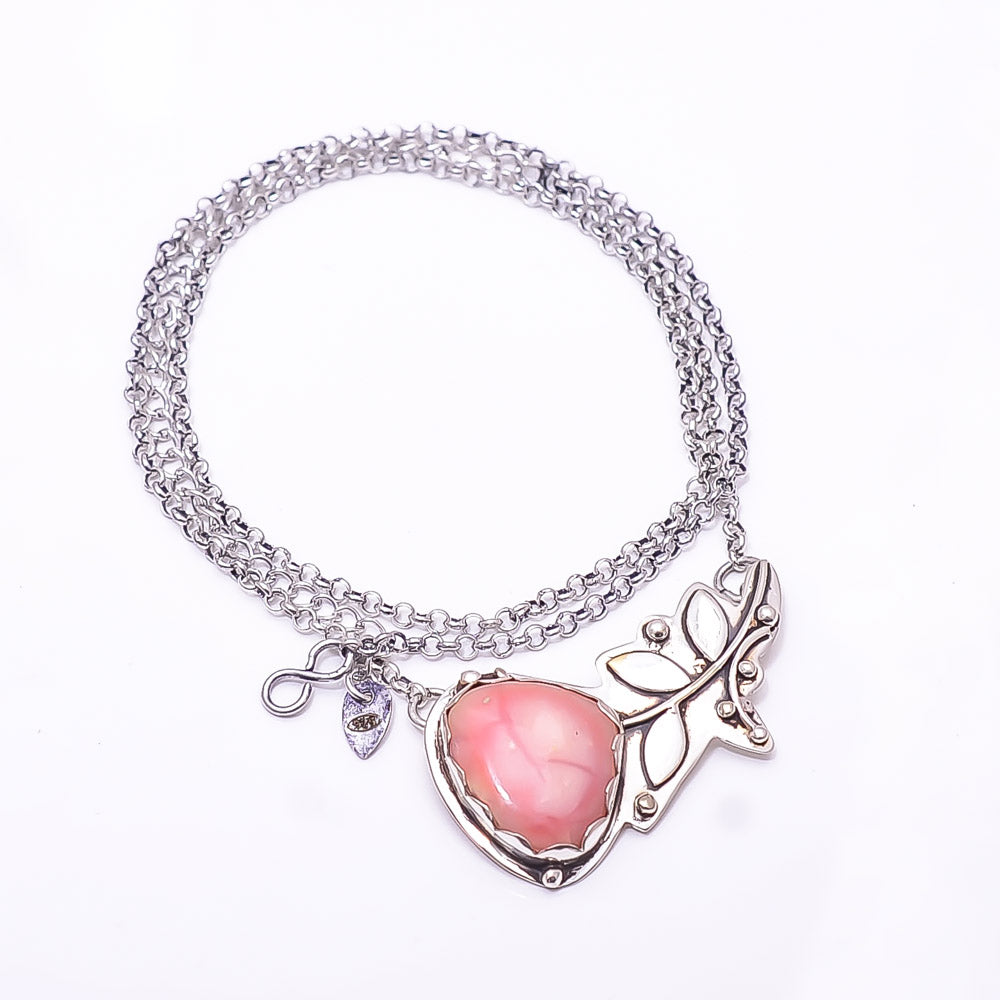 PINK OPAL - PERU FLOWER DESIGNER 925 STERLING SILVER CHAIN PANDENT 17-17.99" - CP_9440_212_45