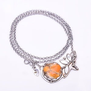 COPPER SPINY OYSTER ARIZONA TURQUOISE FLOWER DESIGNER 925 STERLING SILVER CHAIN PANDENT 17-17.99" - CP_9440_212_49