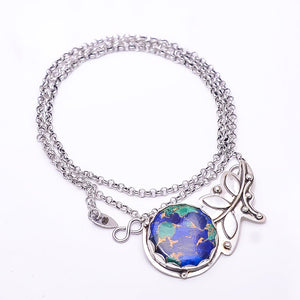 COPPER AZURITE CHRYSOCOLLA FLOWER DESIGNER 925 STERLING SILVER CHAIN PANDENT 17-17.99" - CP_9440_212_52