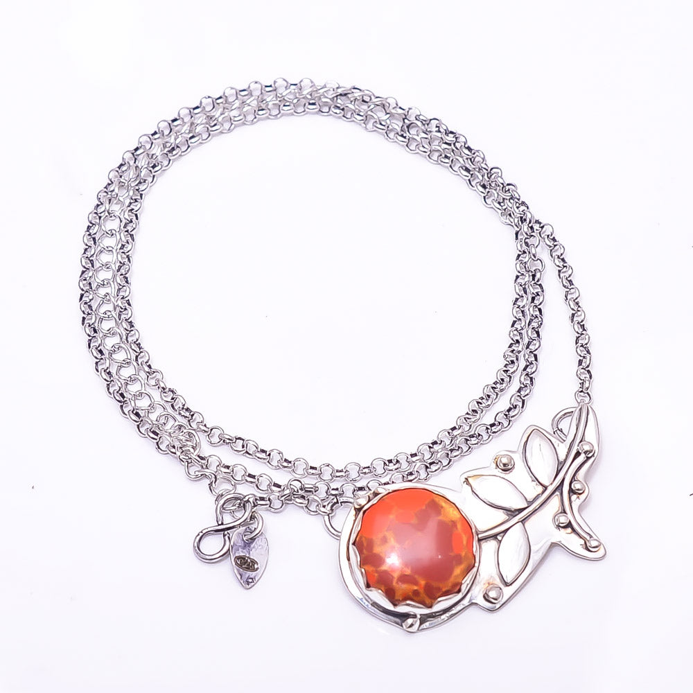 COPPER RED TURQUOISE - SIMULATED FLOWER DESIGNER 925 STERLING SILVER CHAIN PANDENT 17-17.99" - CP_9440_212_55