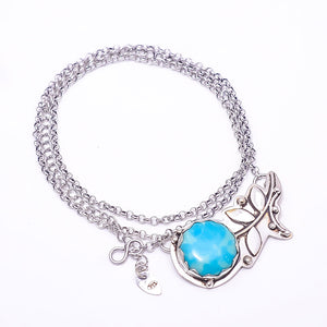 LARIMAR - SIMULATED FLOWER DESIGNER 925 STERLING SILVER CHAIN PANDENT 17-17.99" - CP_9440_212_58