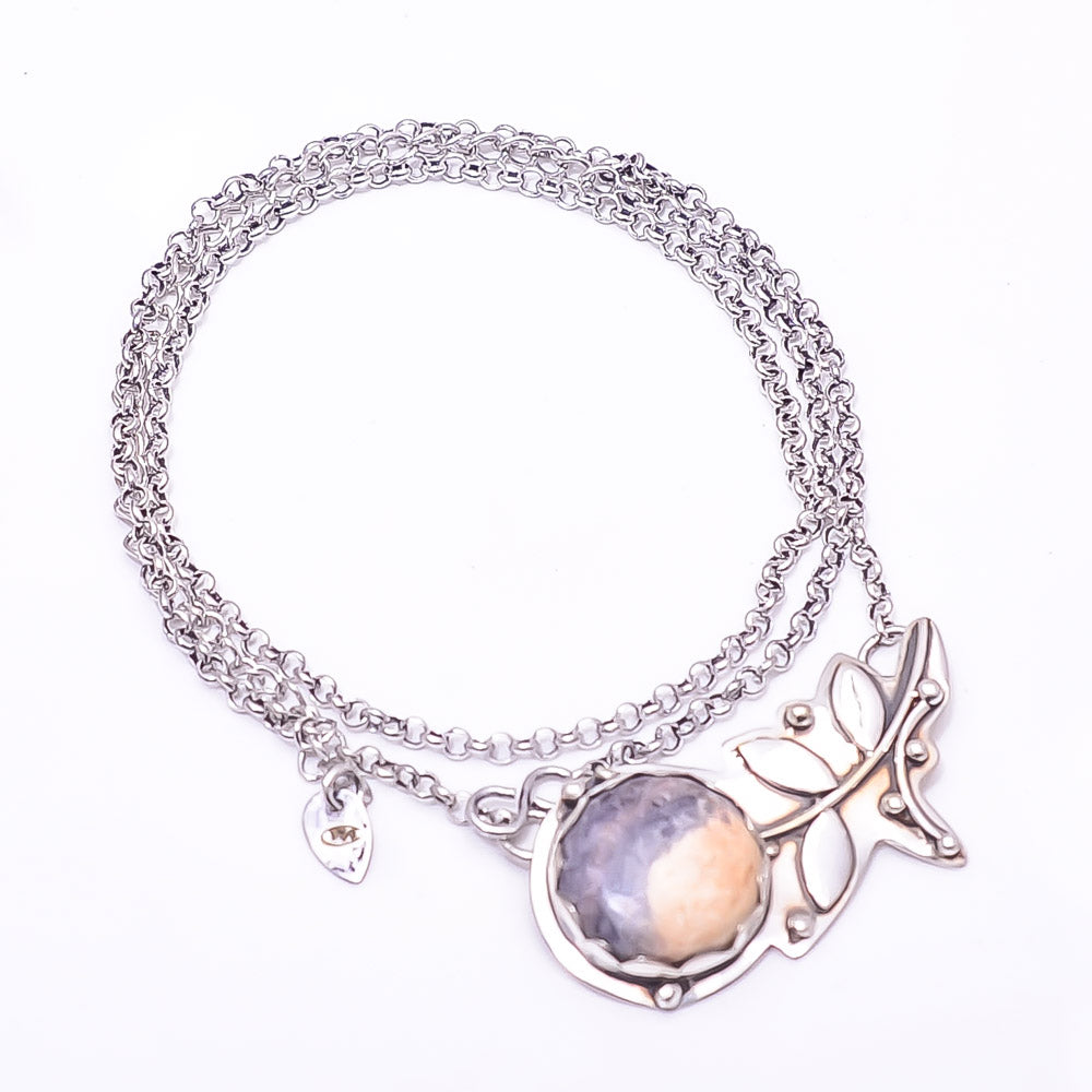NATURAL MALINGANO JASPER - INDONESIA FLOWER DESIGNER 925 STERLING SILVER CHAIN PANDENT 17-17.99" - CP_9440_212_62