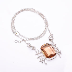 MORGANITE - SIMULATED  925 STERLING SILVER CHAIN PENDANT 19-23" - CP_9441_204_15