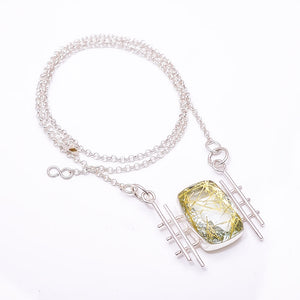 GOLDEN RUTILATED QUARTZ - SIMULATED 925 STERLING SILVER CHAIN PENDANT 19-23" - CP_9441_204_16
