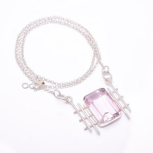PINK KUNZITE - SIMULATED 925 STERLING SILVER CHAIN PENDANT 19-23" - CP_9441_204_19