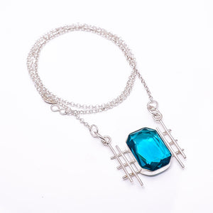 PARAIBA TOURMALINE - SIMULATED (PARAIBA)  925 STERLING SILVER CHAIN PENDANT 19-23" - CP_9441_204_1