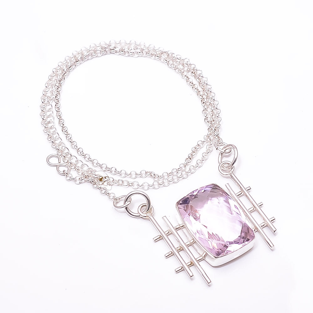 PINK KUNZITE - SIMULATED 925 STERLING SILVER CHAIN PENDANT 19-23" - CP_9441_204_23