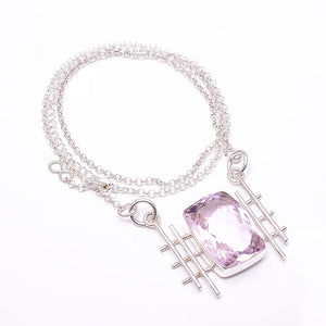 PINK KUNZITE - SIMULATED 925 STERLING SILVER CHAIN PENDANT 19-23" - CP_9441_204_23