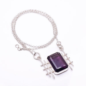 PURPLE AMETHYST - SIMULATED 925 STERLING SILVER CHAIN PENDANT 19-23" - CP_9441_204_26