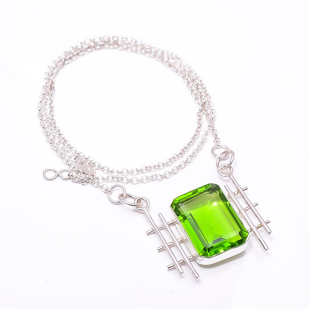 PERIDOT - SIMULATED 925 STERLING SILVER CHAIN PENDANT 19-23" - CP_9441_204_27