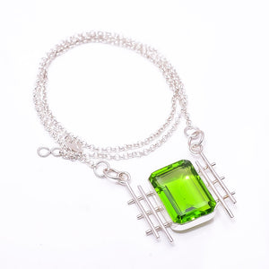 PERIDOT - SIMULATED 925 STERLING SILVER CHAIN PENDANT 19-23" - CP_9441_204_27