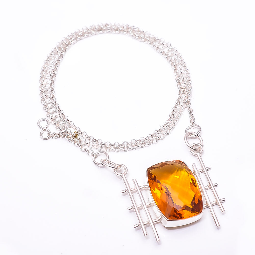 GOLDEN CITRINE - SIMULATED 925 STERLING SILVER CHAIN PENDANT 19-23" - CP_9441_204_28