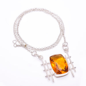 GOLDEN CITRINE - SIMULATED 925 STERLING SILVER CHAIN PENDANT 19-23" - CP_9441_204_28
