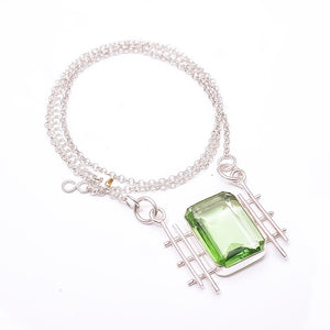 GREEN AMETHYST - SIMULATED (GREEN)  925 STERLING SILVER CHAIN PENDANT 19-23" - CP_9441_204_2