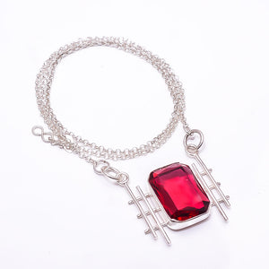 PINK RUBELLITE TOURMALINE - SIMULATED 925 STERLING SILVER CHAIN PENDANT 19-23" - CP_9441_204_37