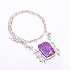 COPPER PURPLE TURQUOISE 925 STERLING SILVER CHAIN PENDANT 19-23" - CP_9441_204_38
