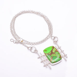 COPPER GREEN TURQUOISE 925 STERLING SILVER CHAIN PENDANT 19-23" - CP_9441_204_43
