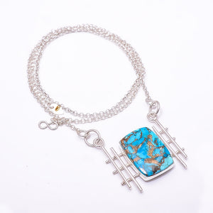 COPPER BLUE TURQUOISE 925 STERLING SILVER CHAIN PENDANT 19-23" - CP_9441_204_46