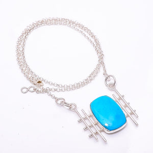 MAGNESITE TURQUOISE 925 STERLING SILVER CHAIN PENDANT 19-23" - CP_9441_204_47
