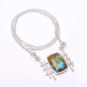 COPPER TURQUOISE - PILOT MOUNTAIN 925 STERLING SILVER CHAIN PENDANT 19-23" - CP_9441_204_48