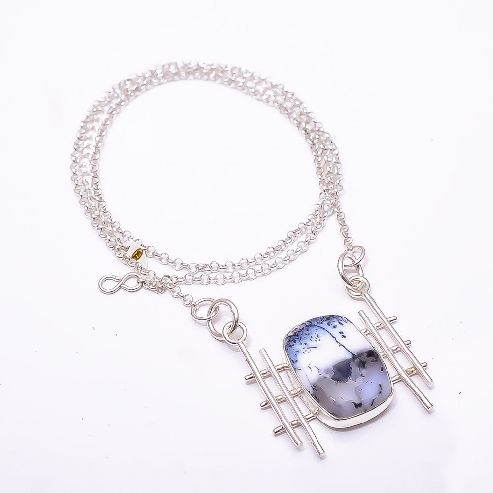 DENDRITIC AGATE - BRAZIL 925 STERLING SILVER CHAIN PENDANT 19-23" - CP_9441_204_49