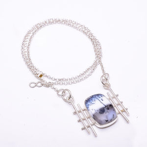 DENDRITIC AGATE - BRAZIL 925 STERLING SILVER CHAIN PENDANT 19-23" - CP_9441_204_49