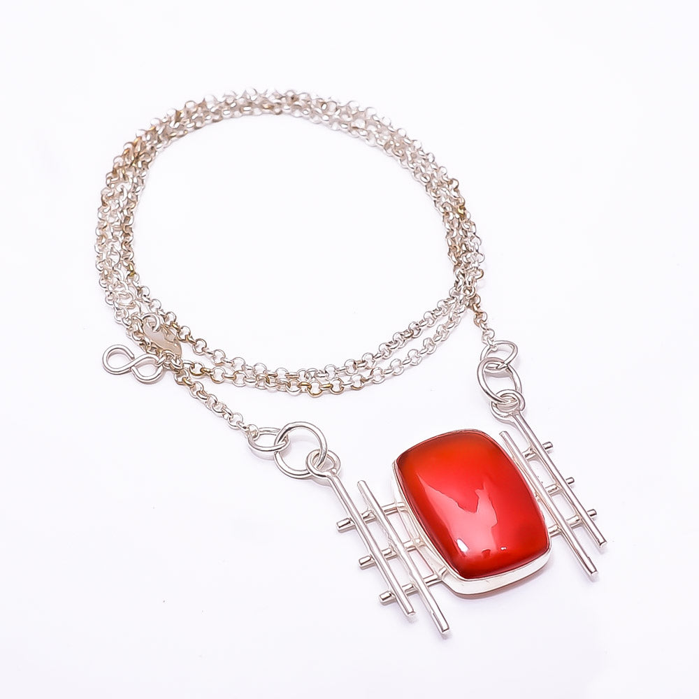 CARNELIAN - BRAZIL 925 STERLING SILVER CHAIN PENDANT 19-23" - CP_9441_204_52