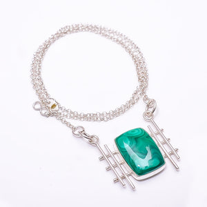 MALACHITE - CONGO 925 STERLING SILVER CHAIN PENDANT 19-23" - CP_9441_204_55