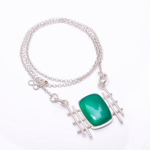 GREEN ONYX  925 STERLING SILVER CHAIN PENDANT 19-23" - CP_9441_204_57