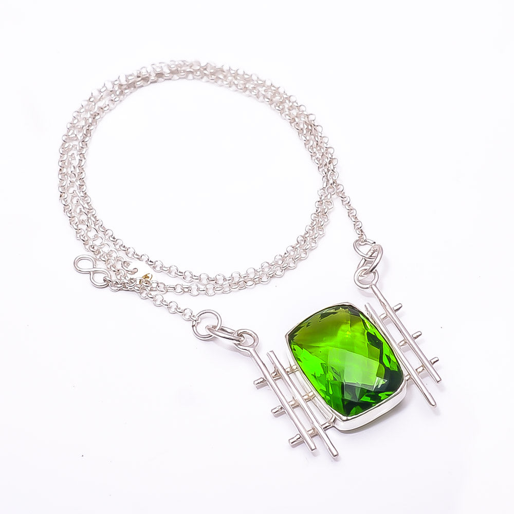 PERIDOT - SIMULATED 925 STERLING SILVER CHAIN PENDANT 19-23" - CP_9441_204_7