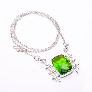 PERIDOT - SIMULATED 925 STERLING SILVER CHAIN PENDANT 19-23" - CP_9441_204_7