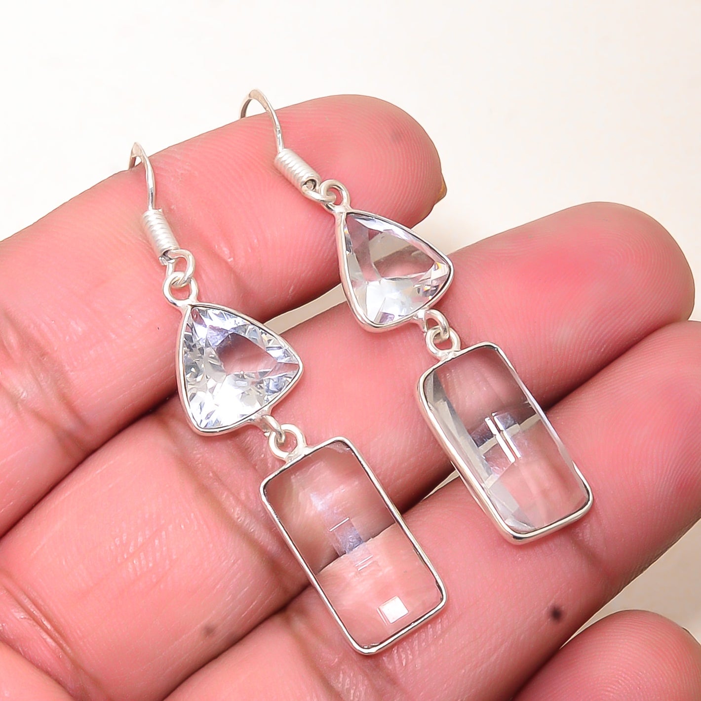 WHITE TOPAZ - SIMULATED 925 STERLING SILVER  BEZEL EARRING - E_9997_951_39