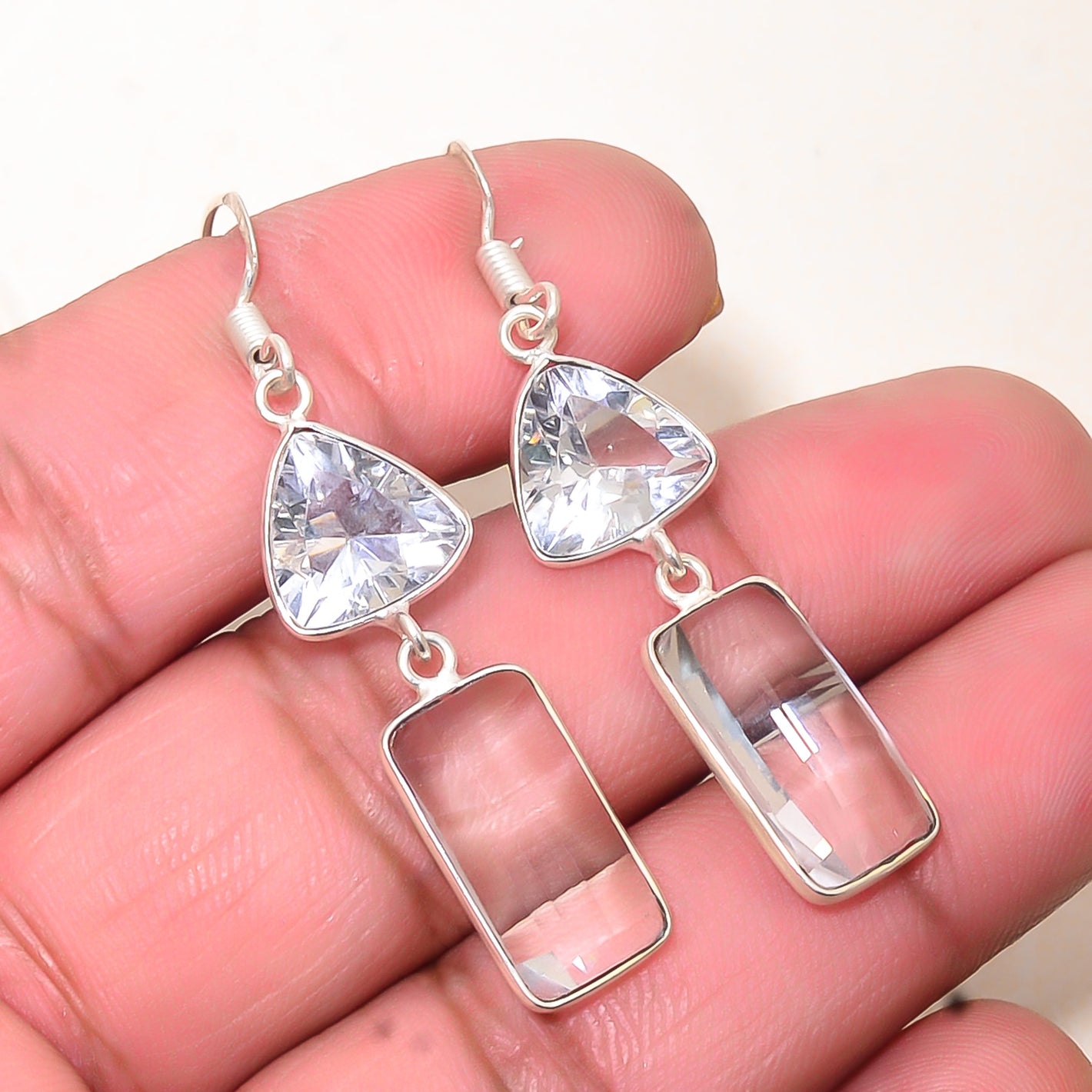 WHITE TOPAZ - SIMULATED 925 STERLING SILVER  BEZEL EARRING - E_9997_951_40