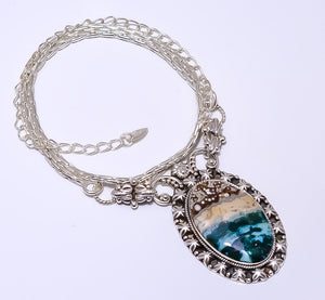 NATURAL LARIMAR  925 STERLING SILVER BALI NECKLACE ADJUSTABLE 16-24"