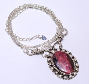 HEART - PHOSPHOSIDERITE - ARGENTINA 925 STERLING SILVER BALI NECKLACE ADJUSTABLE 16-24"