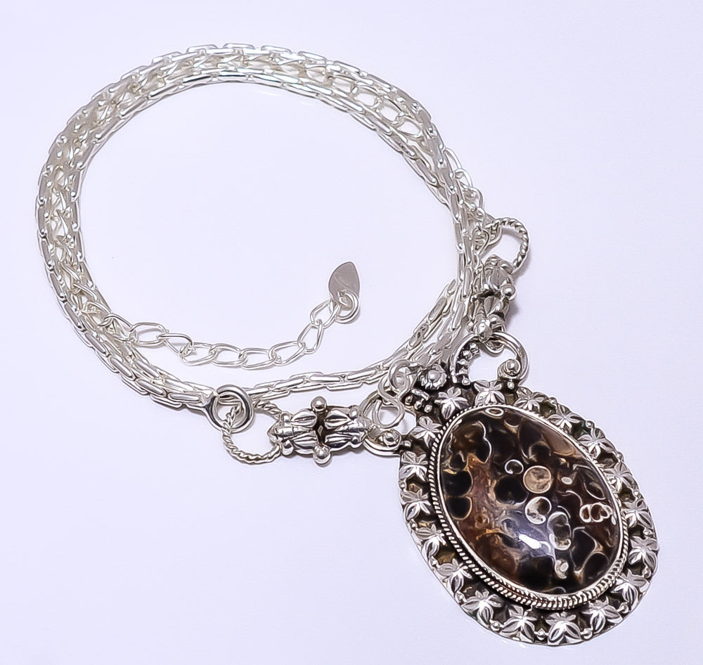 HEART - COPPER BLUE TURQUOISE 925 STERLING SILVER BALI NECKLACE ADJUSTABLE 16-24"