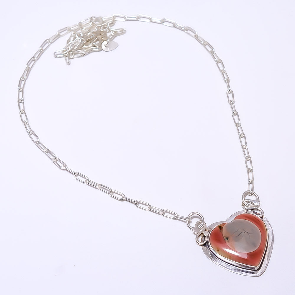 HEART - ROYAL IMPERIAL JASPER - GUADALAJARA 925 STERLING SILVER BALI NECKLACE ADJUSTABLE 16-24" - CP_9248_84_10