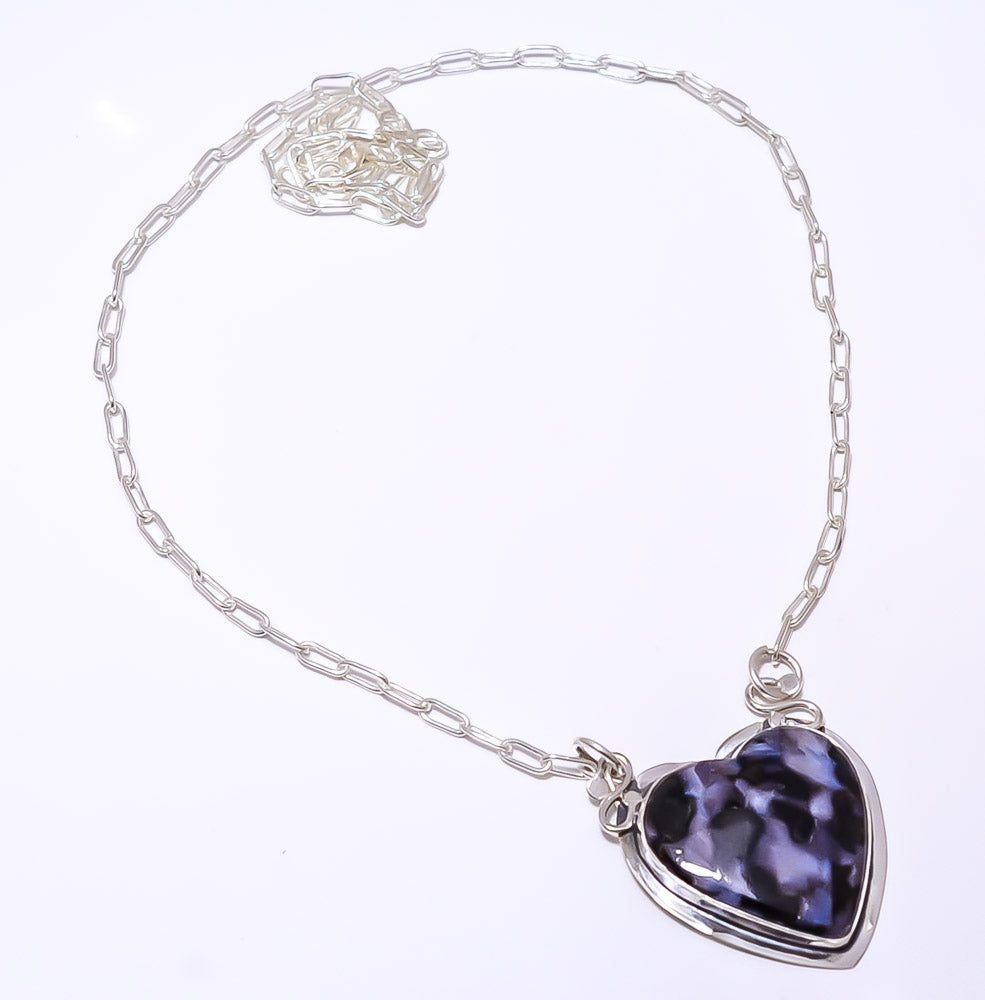 HEART - GABRONITE - MADAGASCAR 925 STERLING SILVER BALI NECKLACE ADJUSTABLE 16-24" - CP_9248_84_11