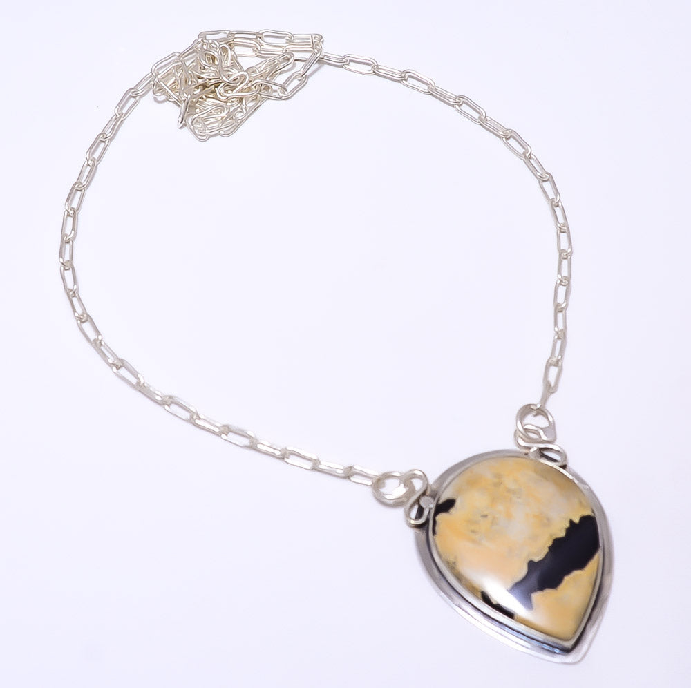 HONEY DENDRITIC OPAL - MEXICO 925 STERLING SILVER BALI NECKLACE ADJUSTABLE 16-24" - CP_9248_84_12