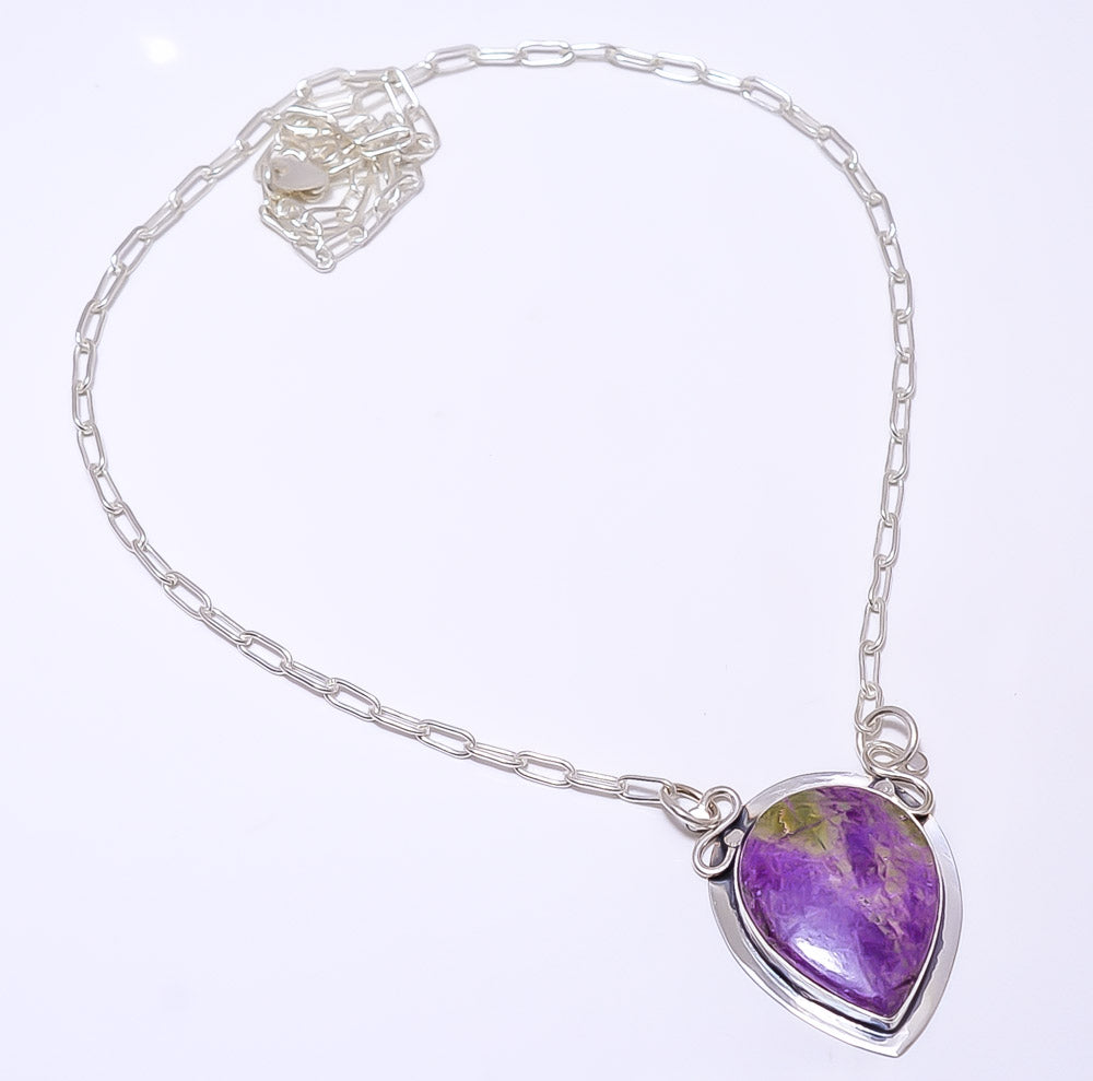 PURPLE CHAROITE - SIBERIA 925 STERLING SILVER BALI NECKLACE ADJUSTABLE 16-24" - CP_9248_84_16