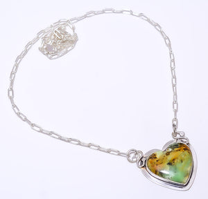 HEART -  CHROME CHALCEDONY / MTOROLITE - ZIMBABWE  925 STERLING SILVER BALI NECKLACE ADJUSTABLE 16-24" - CP_9248_84_1