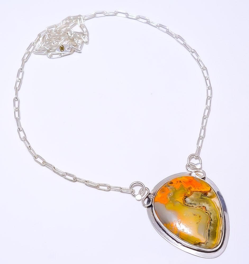 BUMBLE BEE JASPER - INDONESIA 925 STERLING SILVER BALI NECKLACE ADJUSTABLE 16-24" - CP_9248_84_23