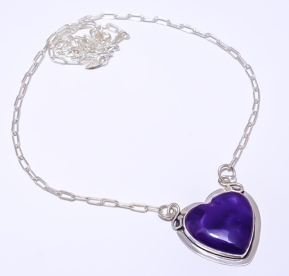 HEART - BERTRANDITE - TIFFANY STONE - UTAH 925 STERLING SILVER BALI NECKLACE ADJUSTABLE 16-24" - CP_9248_84_25